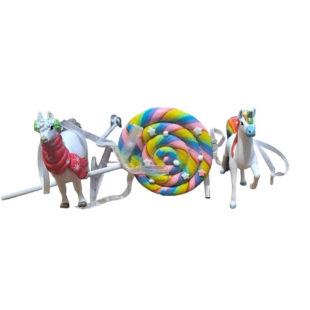 Lot of 3 Christmas Ornaments 2 Hallmark Unicorn and Llama Lollipop Rainbow